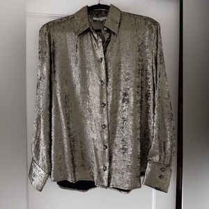 Gerard Darel Gold Shimmery Metallic Button-Up Blouse size 40